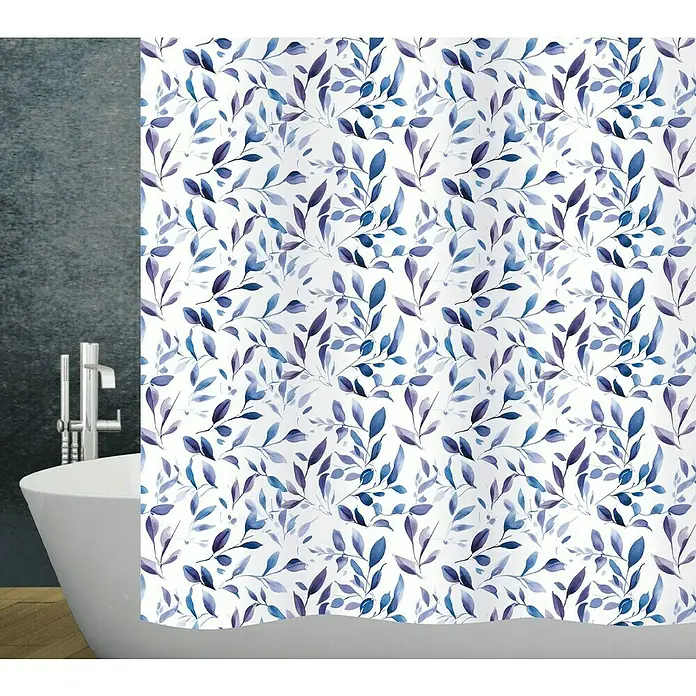 Diaqua Duschvorhang Lea - B x H: 120 x 200 cm, Textil, Blau/Weiß - Duschvorhang mit blau-lila Blätter Design für ein frisches Badezimmerambiente. Der Vorhang sorgt für Privatsphäre und Schutz vor Spritzwasser.