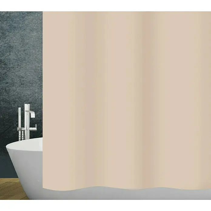 Diaqua Duschvorhang Basic - B x H: 180 x 200 cm, Kunststoff, Frappe - Elegante Badewanne mit minimalistischem Armatur-Design und einem beigefarbenen Duschvorhang, der Privatsphäre und Stil vereint.