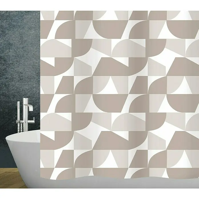 Diaqua Duschvorhang Pasito - B x H: 180 x 200 cm, Kunststoff, Braun/Weiß - Beige-farbener Duschvorhang mit einem geometrischen Muster, das ein modernes Ambiente ins Badezimmer bringt.