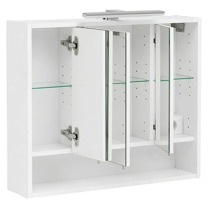 Schildmeyer Kimi LED-Spiegelschrank - B x H: 70 x 60,5 cm, Mit Beleuchtung, Holz, Weiß - Der weiße Spiegelschrank mit mehreren Fächern und einer Leuchte bietet viel Stauraum und ist ein echter Hingucker im Bad.