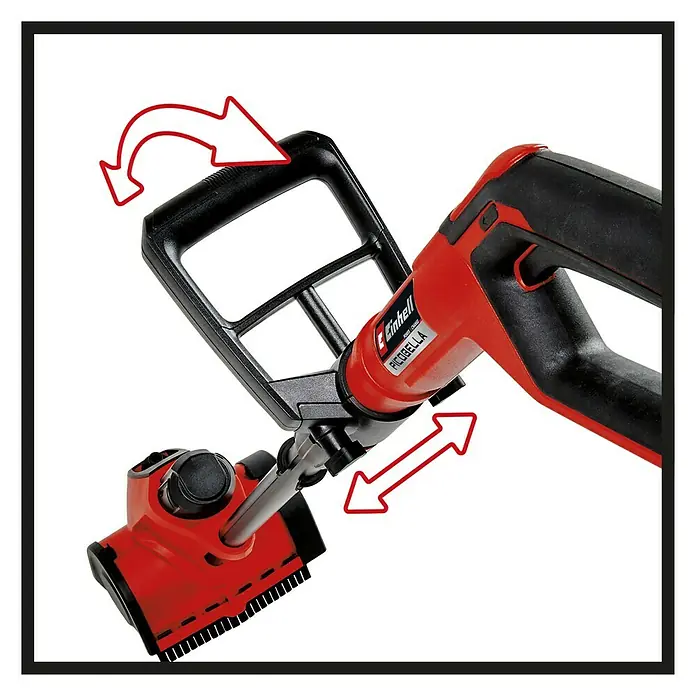 Einhell Power X-Change 18V Akku-Oberflächenbürste Picobella 18/215 - 18 V, Ohne Akku - Detailansicht des Einhell Fugenkratzers, der die verstellbaren Griffe und Bürstenanbau zeigt, die eine flexible Reinigung ermöglichen.