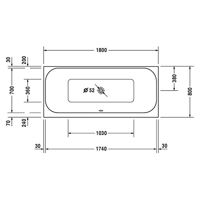 Duravit Happy D.2 Badewanne (180 x 80 cm, Rechteck, Sanitäracryl, Weiß)