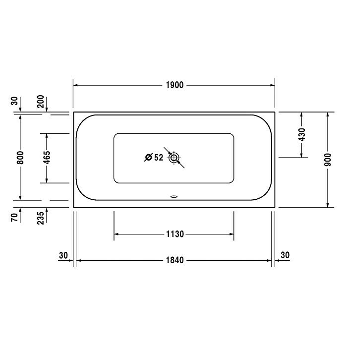 Duravit Happy D.2 Badewanne (190 x 90 cm, Rechteck, Sanitäracryl, Weiß)