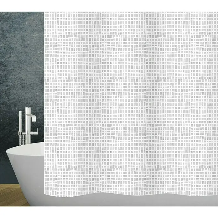Diaqua Duschvorhang Check - B x H: 120 x 200 cm, Textil, Hellgrau/Weiß - Ein strukturierter, weißer Duschvorhang mit einem dezenten, stilvollen Muster vor einem modernen Badezimmer mit Badewanne.