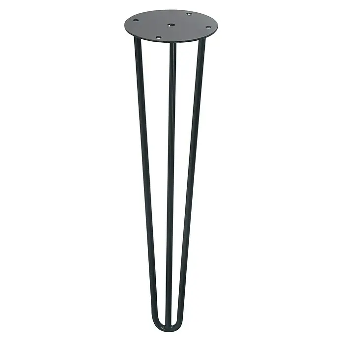 Rei Pata para muebles Tri - Ø x Al: 10 x 40 cm, Acero, Negro - Pata de mesa negra con horquilla, placa de montaje redonda y tres varillas metálicas para proyectos de muebles DIY.