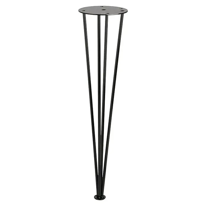 Rei Möbelfuß Hairpin mit Fuß - Ø x H: 10 x 40 cm, Stahl, Schwarz - Schwarze Tischbeine aus Metall mit einer runden Montageplatte und einem kleinen Fuß für Stabilität.