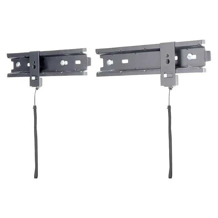 Soporte para televisor LP2SRFS-RO - Norma Vesa 800 x 400, 60 kg - Primer plano de dos soportes de pared grises para TV con cuerdas, perfectos para una instalación de TV segura y discreta.