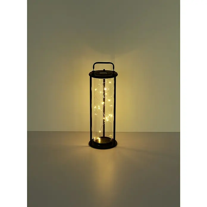 Globo Solar-Dekoleuchte - Schwarz, Klar, IP44 - Dekorative Glaslaterne mit Lichterkette, die warmes Licht ausstrahlt. Perfekt für eine gemütliche Atmosphäre im Innen- und Außenbereich.