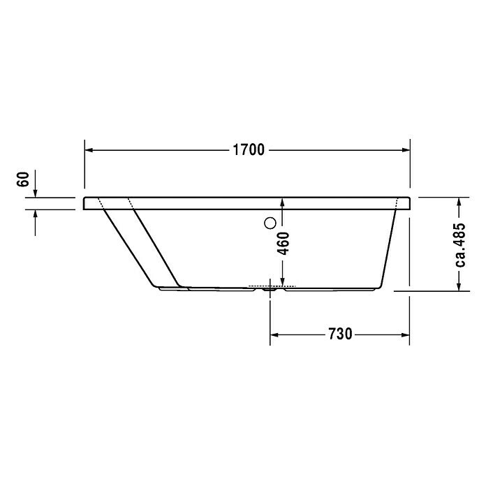Duravit Badewanne Paiova170 x 130 cm, Raumecke Links, Sanitäracryl, Weiß Front View