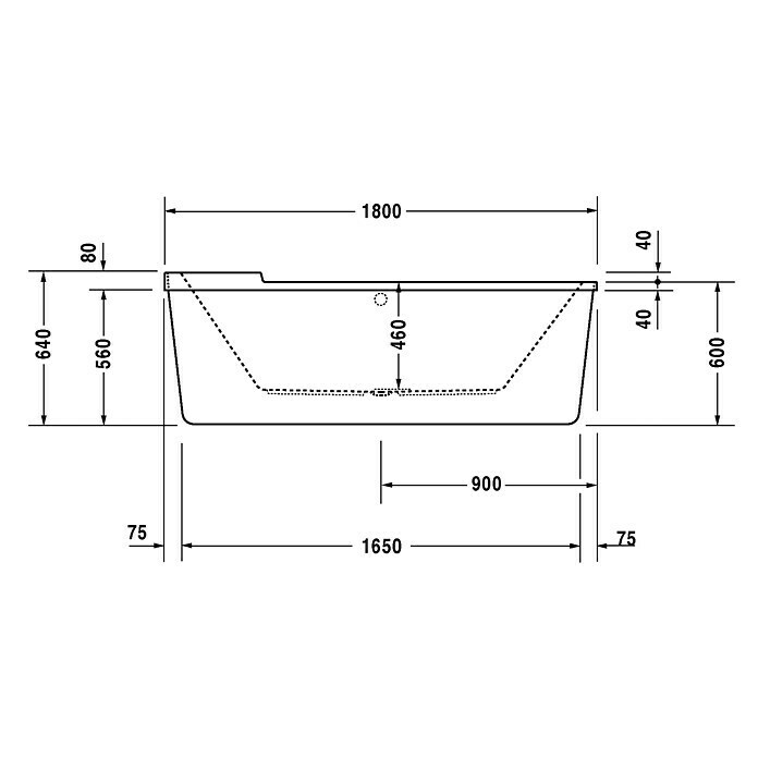 Duravit Starck 1 Freistehende Badewanne180 x 80 cm, Sanitäracryl, Weiß Front View