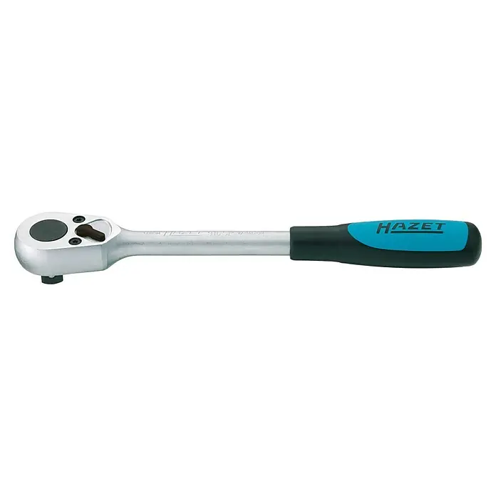 Hazet Umschaltknarre 916SP - ½″, 275 mm - Bild einer Hazet 916SP Knarre mit blau-schwarzem Griff, ideal für präzise Schraubarbeiten. Hochwertiges Werkzeug für Profis und Heimwerker.