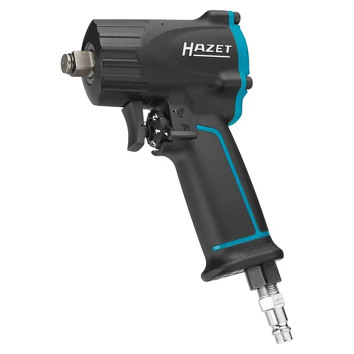 Hazet Llave de impacto neumática 9012M - Tamaño de accionamiento: ½″, Presión de funcionamiento: 6,3 bar - Llave de impacto neumática Hazet negra y azul con accionamiento cuadrado, selector de velocidad y entrada de aire.