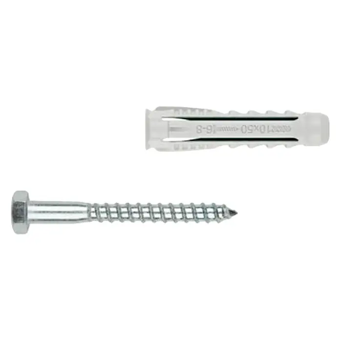 Index Set de tacos con tornillo BZTBTS10 - Ø x L: 10 x 50 mm, 4 ud., Gris claro - Imagen de un taco con tornillo, ideal para fijaciones seguras en diversos materiales.