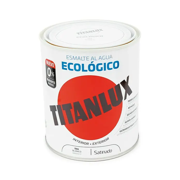 Titanlux Esmalte de color Eco - Blanco, Satinado, 250 ml, Base de agua - Bote de esmalte al agua ecológico Titanlux, color 566 blanco, para interior y exterior, con alta cobertura y resistencia.