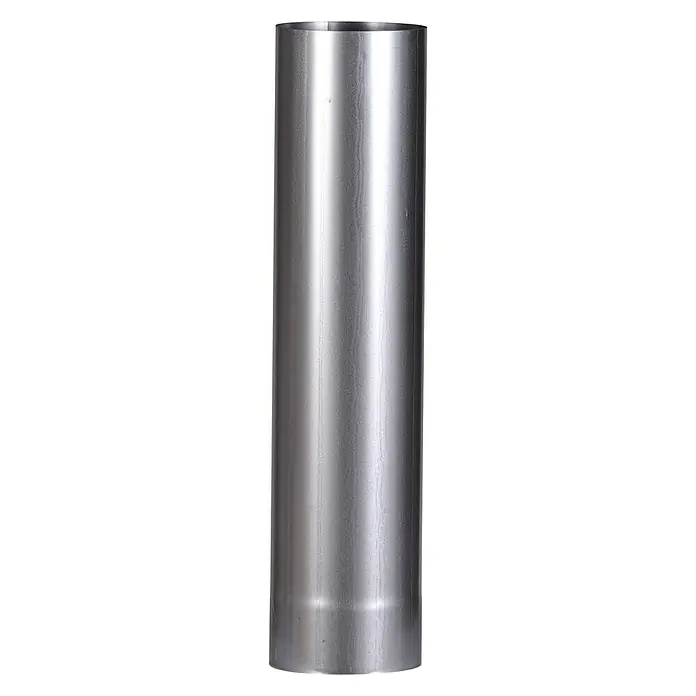 Firefix Ofenrohr - Ø x L: 120 x 500 mm, Feueraluminiert, Silbergrau - Ein glänzendes, silberfarbenes Ofenrohr aus Metall, das senkrecht steht und eine moderne Optik für Heizsysteme bietet.