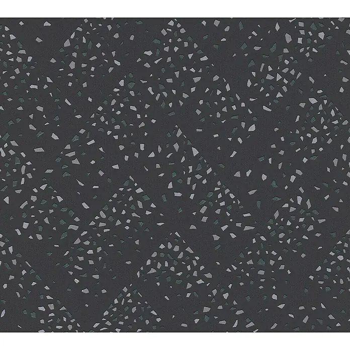 A.S. Création New Walls Vliestapete Grafik - Schwarz/Silber, Grafisch, 10,05 x 0,53 m - Dunkelgrauer Bodenbelag mit Terrazzo-Muster. Die unregelmäßigen, hellen Sprenkel sorgen für ein modernes, lebendiges Erscheinungsbild.
