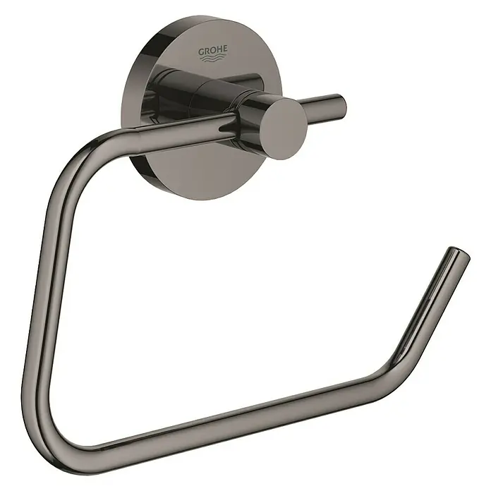 Grohe Essentials Toilettenpapierhalter - Ohne Deckel, Hard Graphite, Glänzend - Handtuchring aus dunklem Metall von Grohe, ein stilvolles Accessoire für jedes Badezimmer.