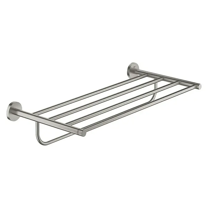 Grohe Essentials Multi-Badetuchhalter - Mit Ablage, Supersteel, Glänzend - Elegantes Handtuchregal aus gebürstetem Edelstahl. Ideal für jedes Badezimmer, bietet es praktischen Stauraum und stilvolles Design.