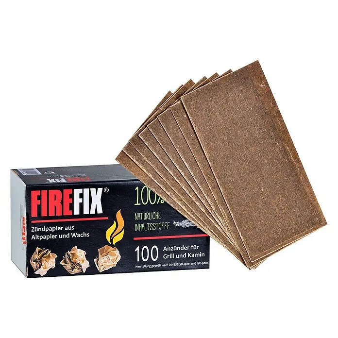 Firefix Anzünder - Papier, 100 Stk. - Produktbild von FIREFIX Anzündpapier aus Altpapier und Wachs, ideal für Grill und Kamin, bestehend aus natürlichen Inhaltsstoffen.