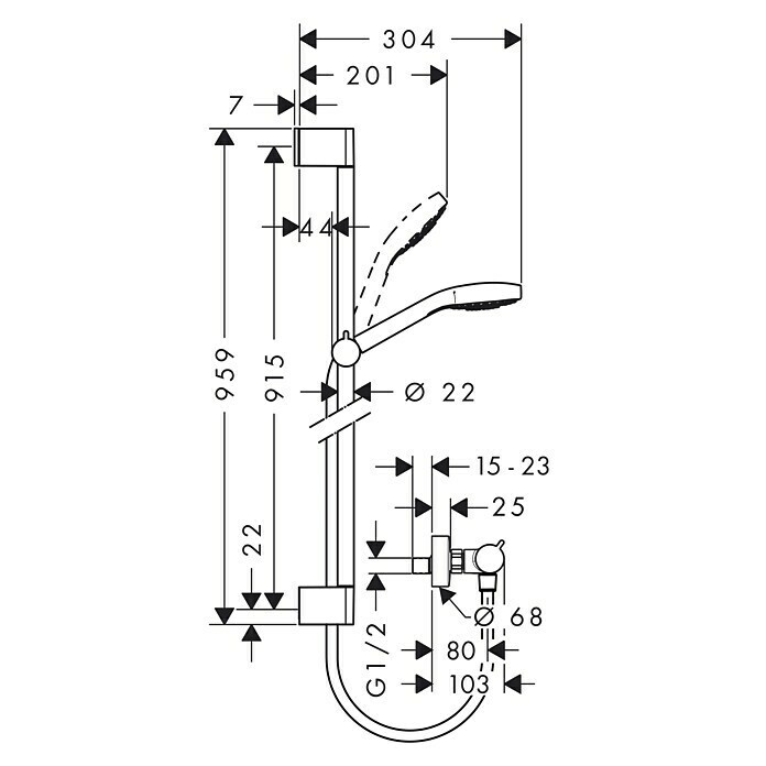 Hansgrohe Brause-Set Croma Select E Vario/Ecostat ComfortLochabstand: 91,5 cm, Chrom/Weiß Unknown