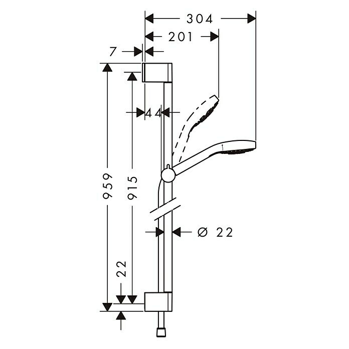 Hansgrohe Brausegarnitur Croma Select S VarioLochabstand: 91,5 cm, Art Strahl: Rain, IntenseRain, TurboRain, Chrom/Weiß Unknown