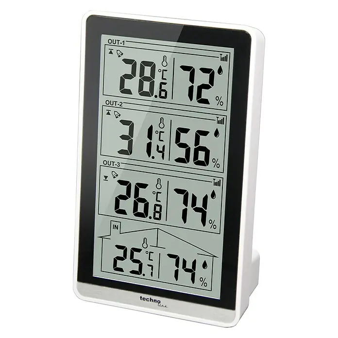 Technoline Wetterstation WS 7060 - LC-Display, Batteriebetrieben, Schwarz, 4 x 8,1 x 13,3 cm - Das digitale Thermometer von Techno Line zeigt Innen- und Außentemperaturen sowie die Luftfeuchtigkeit an.