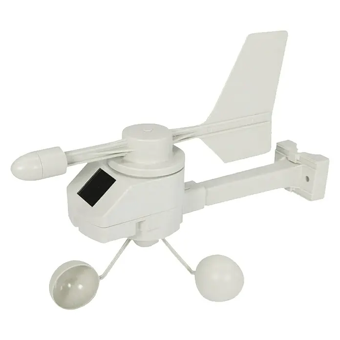 Technoline Sensor Wind MA10660 - Solarbetrieben, Weiß, 14,6 x 25 x 28,3 cm - Ein weißes Windmessgerät zur präzisen Erfassung von Windgeschwindigkeit und -richtung im Freien.