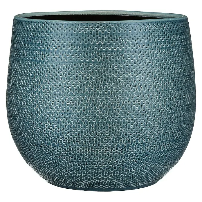 Mica Decorations Cubremaceta redondo Gabriel - Dimensiones externas (Ø x Al): 29 x 25 cm, Azul, Cerámica - Maceta decorativa azul con una textura única para elegantes exhibiciones de plantas interiores y exteriores.