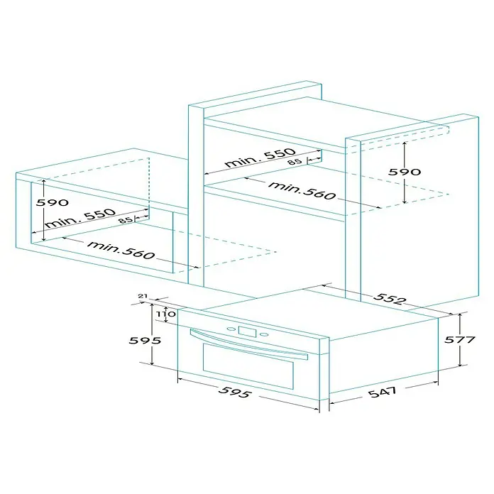 Edesa Horno empotrado EOE-6040 X - Número de tipos de calentamiento: 6 ud., Volumen horno: 70 l - Horno empotrable con dimensiones precisas para la integración en la cocina, incluyendo las medidas del mueble y del electrodoméstico.