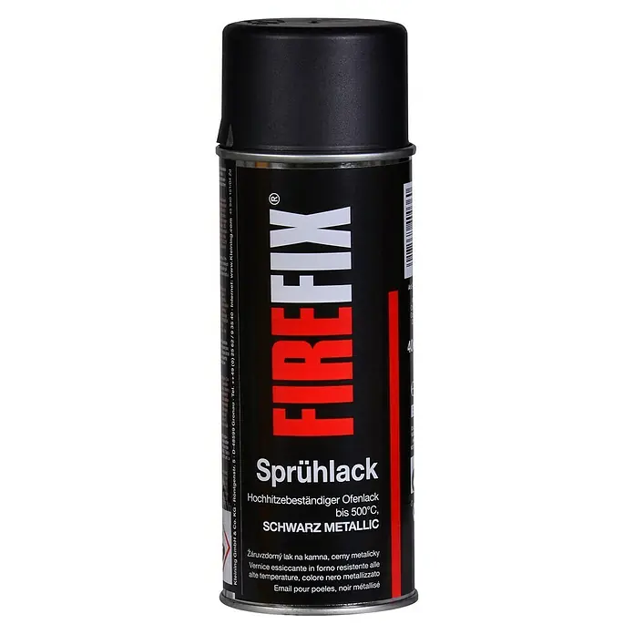 Firefix Ofen-Spray - Schwarz, 400 ml - Dose Firefix Sprühlack, hochhitzebeständig bis 500°C, Schwarz Metallic für Öfen und andere Metallgegenstände.