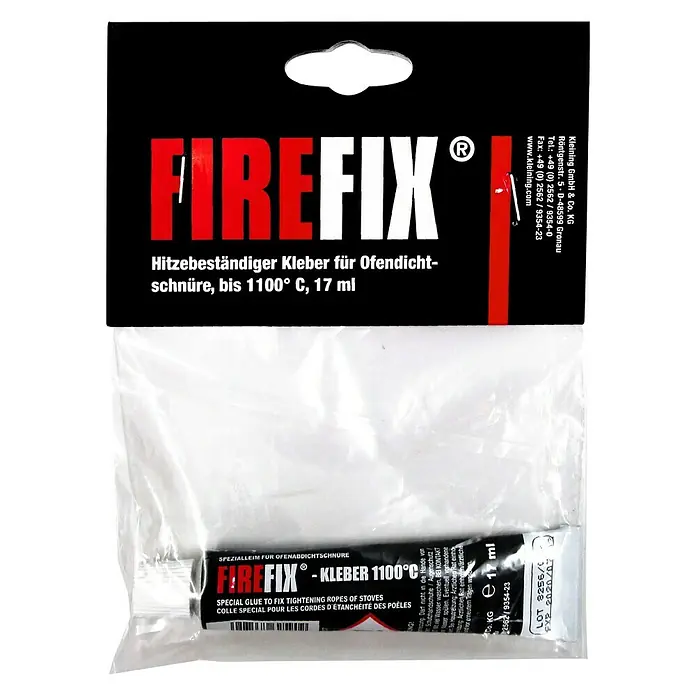 Firefix Spezialkleber - Hitzebeständigkeit: 1.100 °C - Produktbild von Firefix hitzebeständigem Kleber für Ofendichtschnüre bis 1100° C, 17 ml. Ideal für Kamine und Öfen.