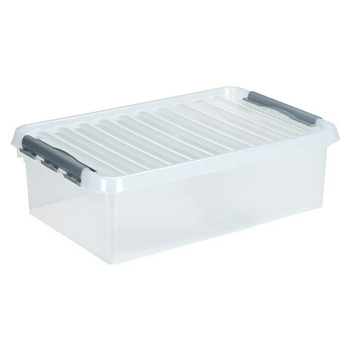 Sunware Aufbewahrungsbox (L x B x H: 60 x 40 x 18 cm, Kunststoff, Transparent, Farbe Griff: Schwarz)