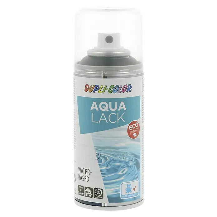 Dupli-Color Aqua Sprühlack Aqua Lack - Schwarz, Seidenmatt, 150 ml - Eine Dose Dupli-Color Aqua Lack Sprühfarbe auf Wasserbasis, umweltfreundlich und für Spielzeug geeignet.
