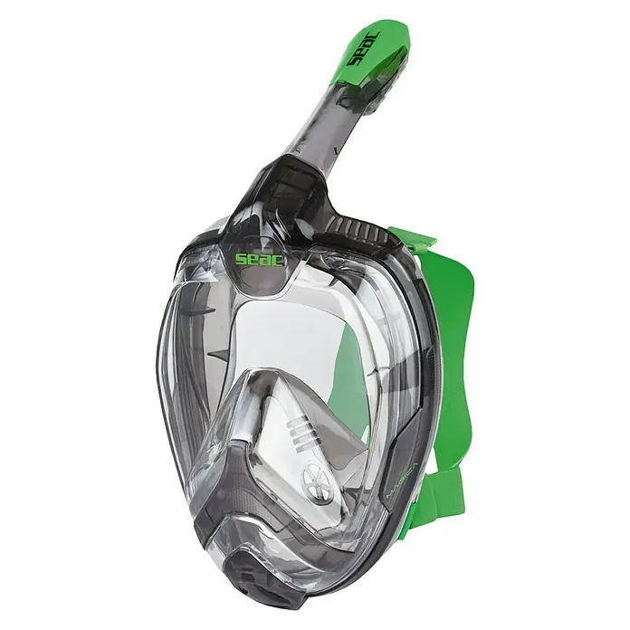 Seac Sub Máscara de Snorkel Mágica - L/XL, Plástico, Negro/lima - Máscara de snorkel facial completa SEAC en negro y verde, ideal para la exploración submarina con vistas panorámicas y ajuste cómodo.