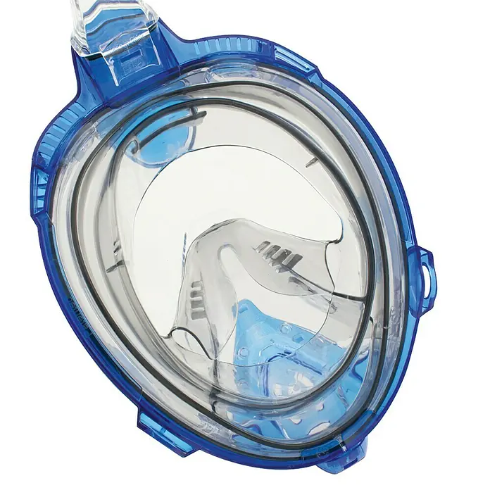 Seac Sub Máscara de Snorkel Fun Junior - XS/S, Plástico, Azul/Naranja - Primer plano de una máscara de buceo azul, que proporciona un campo de visión claro y un ajuste cómodo para la exploración submarina.