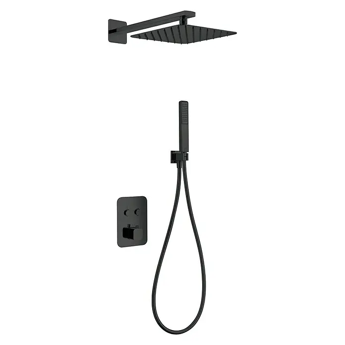 Imex Sistema de ducha empotrado Madeira - Negro - Conjunto de ducha negro con rociador, ducha de mano y válvula para un baño moderno.