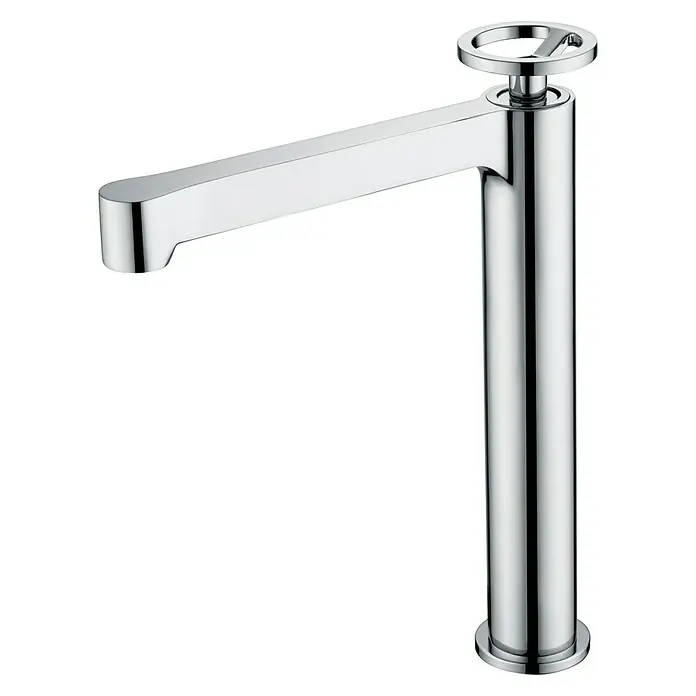 Imex Olimpo Grifo de lavabo alto - Cromo - Grifo mezclador monomando cromado pulido con maneta redonda para baños modernos.
