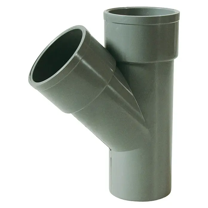 Pieza T M-H - Plástico, 50 mm, 45 ° - Racor en Y de PVC gris para fontanería, ideal para aplicaciones de drenaje y sanitarias, duradero y robusto para instalaciones fiables.