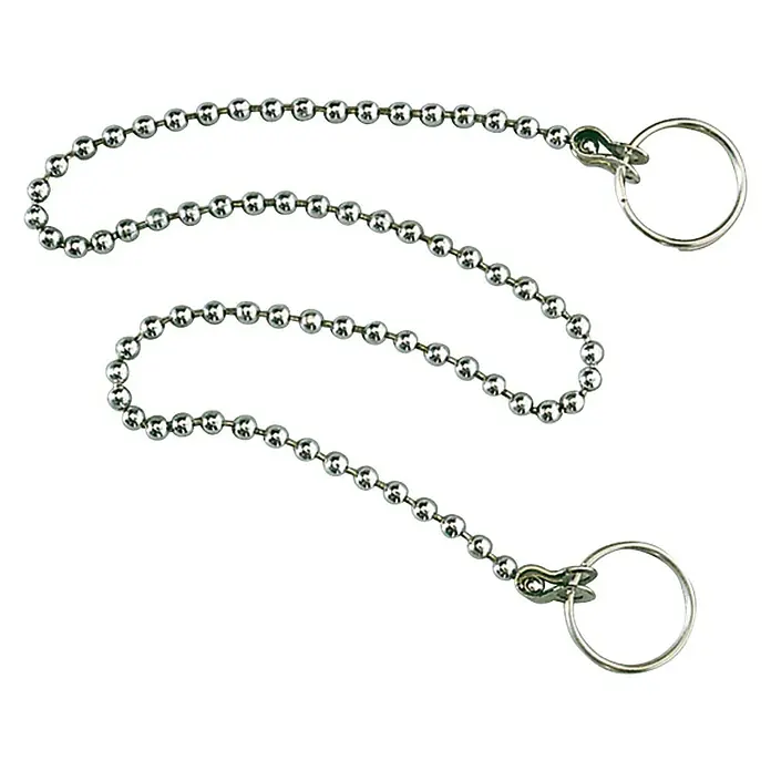 Cadena para tapón de válvula - Largo: 35 cm - Imagen de una cadena de tapón de fregadero con dos anillos, ideal para reparaciones o reemplazos de cocina o baño.
