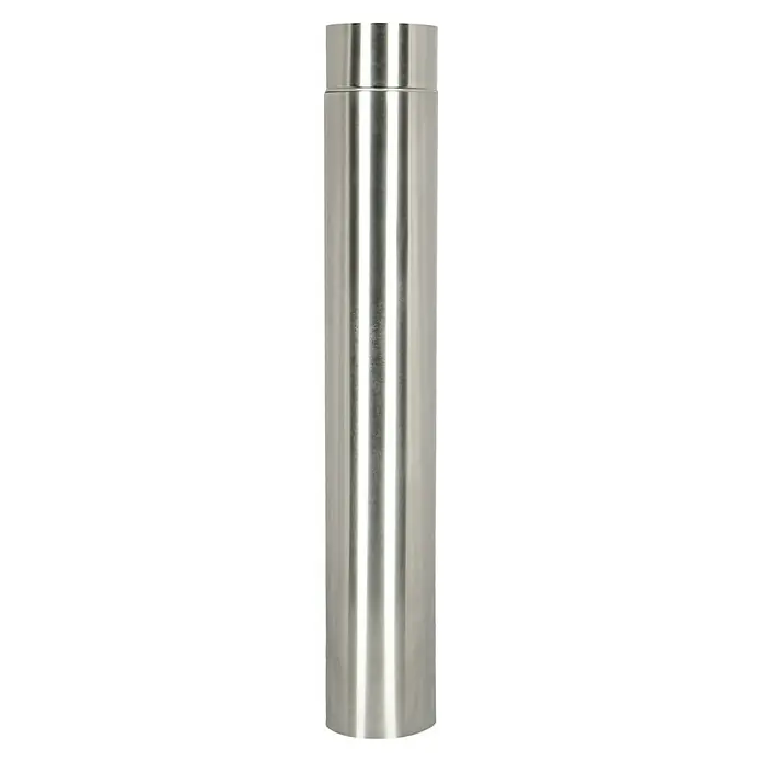 Buschbeck Grillrohrverlängerung - Silber, Durchmesser: 18 cm, Passend für: Buschbeck Gartenkamin Auckland - Nahaufnahme eines schlanken, zylindrischen Edelstahlbehälters mit glatter, reflektierender Oberfläche und abgerundeten Kanten.