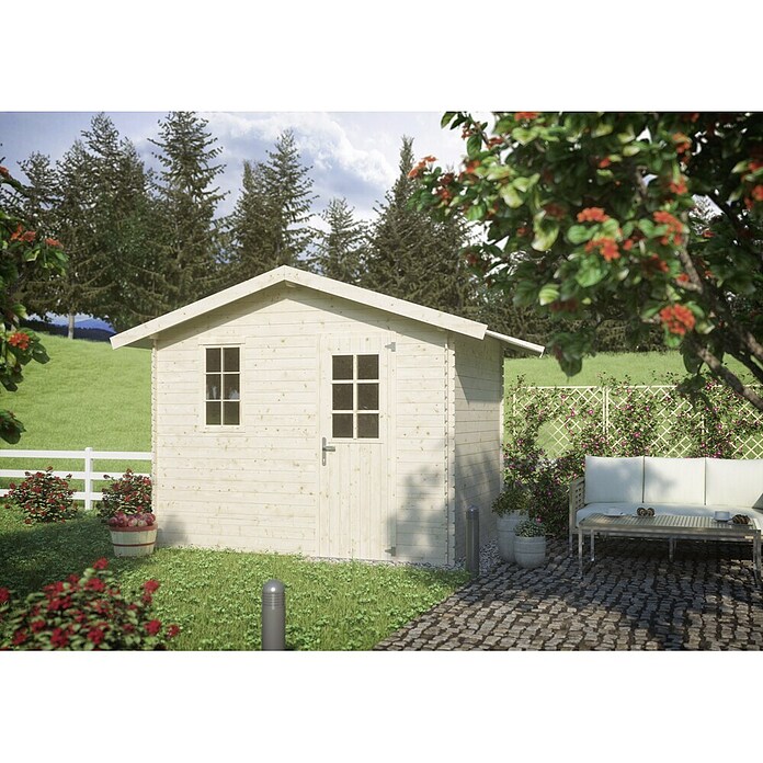 Kiehnholz Vrtna hiška Kopenhagen 2  (Zunanje dimenzije vključno s strešnim previsom (Š x G): 310 x 213 cm, Les, Rjava) | 7435 - Blockbohlenhäuser | IAGD - Gartenhäuser | IAG - Außenbereichsausstattung | IA - Gartenhartware | I - Stadtgarten | BAUHAUS