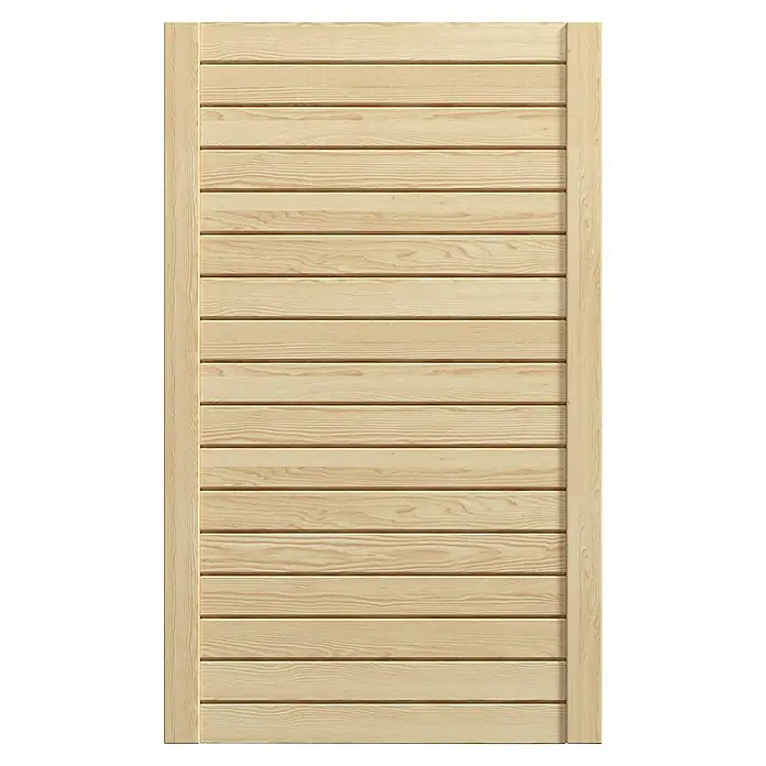 Möbeltür - B x H: 394 x 766 mm, Natur - Holzschiebetür mit horizontalen Lamellen und hellem Holzrahmen, ideal für moderne Innenräume und als Raumteiler.