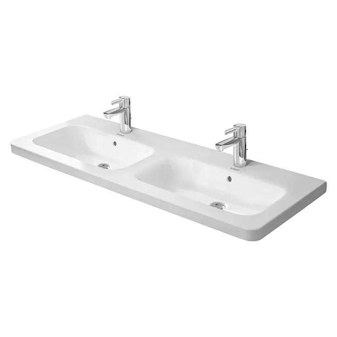 Duravit DuraStyle Doppelwaschtisch - 130 x 48 cm, Ohne Spezialglasur, Anzahl Hahnlöcher: 2, Mit Überlauf, Weiß - Doppelwaschtisch aus Keramik mit zwei Armaturen, ideal für moderne Badezimmer. Das Produkt bietet stilvolles Design und Funktionalität.