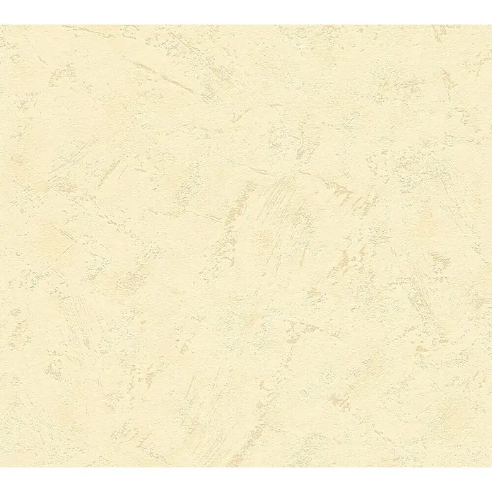 Vliestapete - Creme, Uni, 10,05 x 0,53 m, Spachtelstruktur - Eine Nahaufnahme einer beigen Tapete mit subtilen Texturen, die eine warme und einladende Atmosphäre erzeugt.