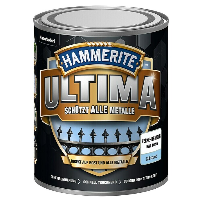 Hammerite Metall-Schutzlack ULTIMA (RAL 9016, Verkehrsweiß, 750 ml, Glänzend)