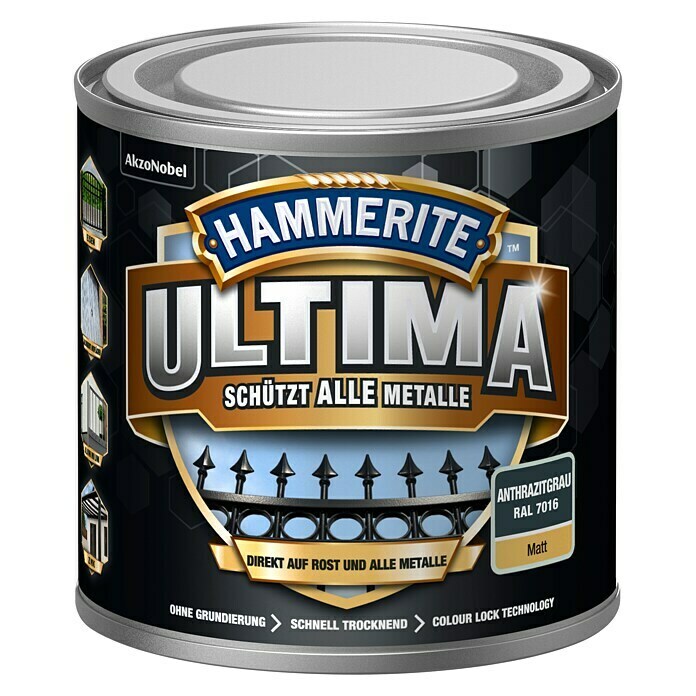 Hammerite Metall-Schutzlack ULTIMA (RAL 7016, Anthrazitgrau, 250 ml, Matt)