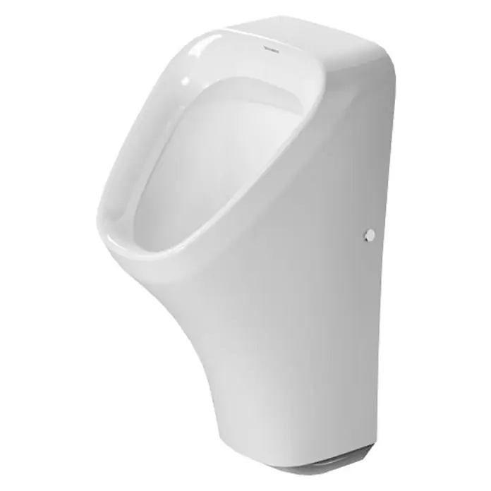 Duravit DuraStyle Urinal - Netzbetrieben, Mit Spülrand, Unbeschichtet, Zulauf: Hinten, Absaugspülung, Ohne Zielobjekt, Ohne Urinaldeckel - Das Bild zeigt ein weißes Urinal. Es ist ein modernes Sanitärprodukt, das für den Einsatz in Herrentoiletten konzipiert ist.