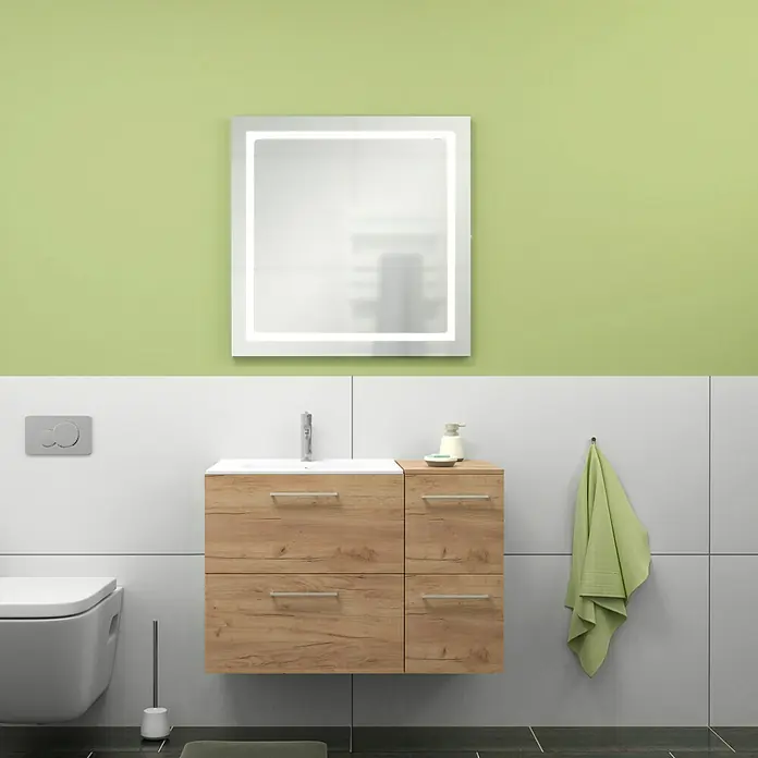 Camargue Espacio Badmöbel-Set H6 - 90 cm, Doce - Badezimmer mit Holzwaschtisch und LED-Spiegel für eine stilvolle und moderne Einrichtung.