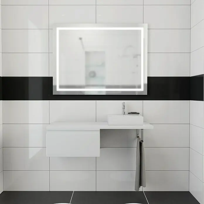 Camargue Espacio Unterschrank - 60 x 46 x 30 cm, Gama weiß glänzend - Modernes Badezimmerwaschbecken mit LED-beleuchtetem Spiegel, das ein elegantes und funktionales Design für zeitgemäße Badezimmer bietet.