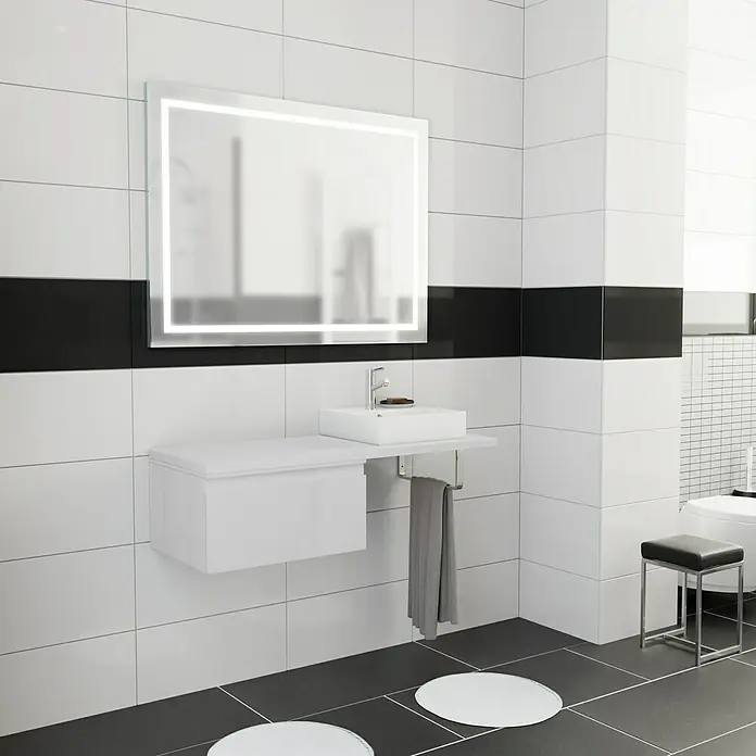 Camargue Espacio Unterschrank - 60 x 46 x 30 cm, Gama weiß glänzend - Modernes Badezimmer-Interieur mit stilvollem Waschtisch, beleuchtetem Spiegel und minimalistischem Design für ein elegantes Ambiente.